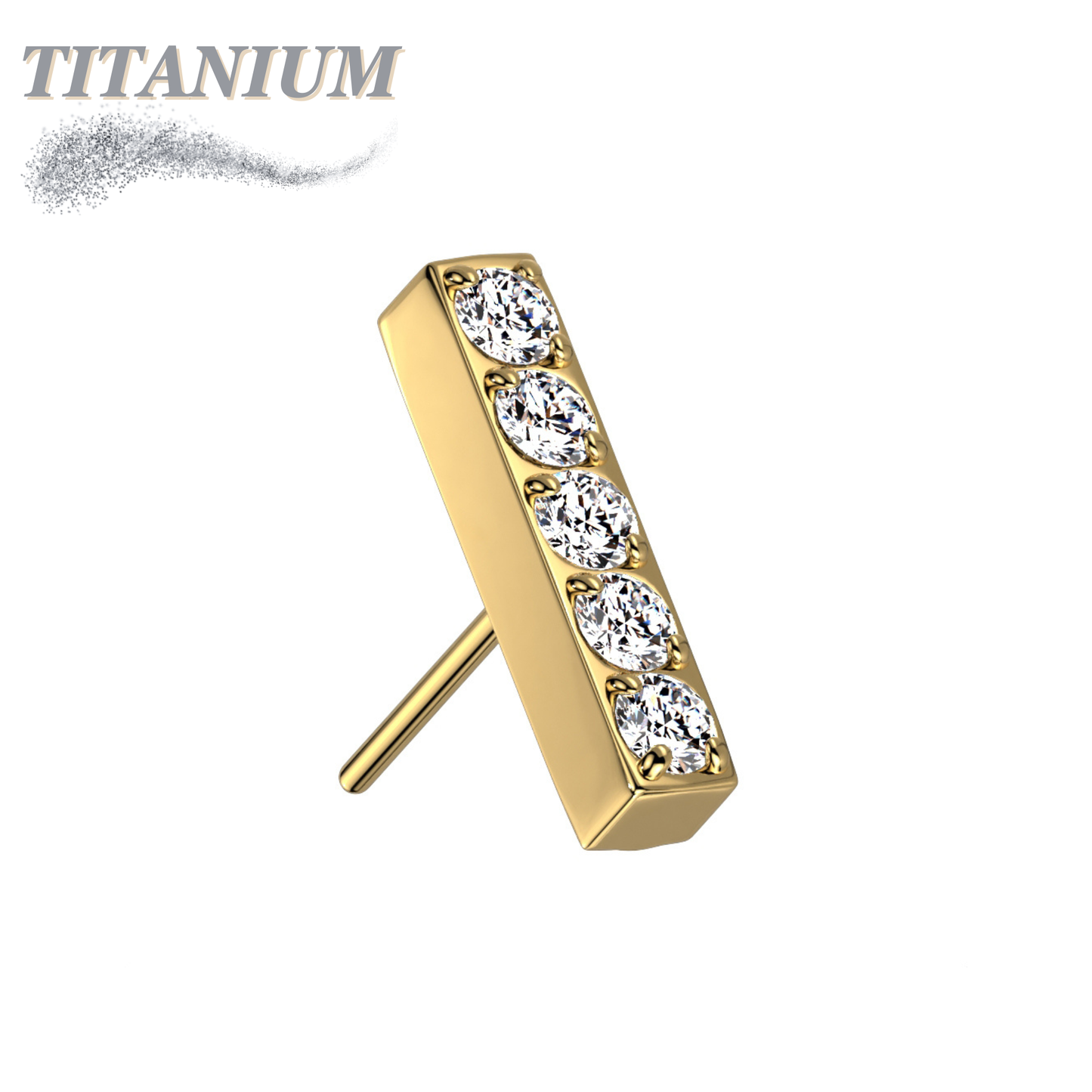 Titanium Threadless 5 CNC Set CZ Lined Straight Bar Top Only