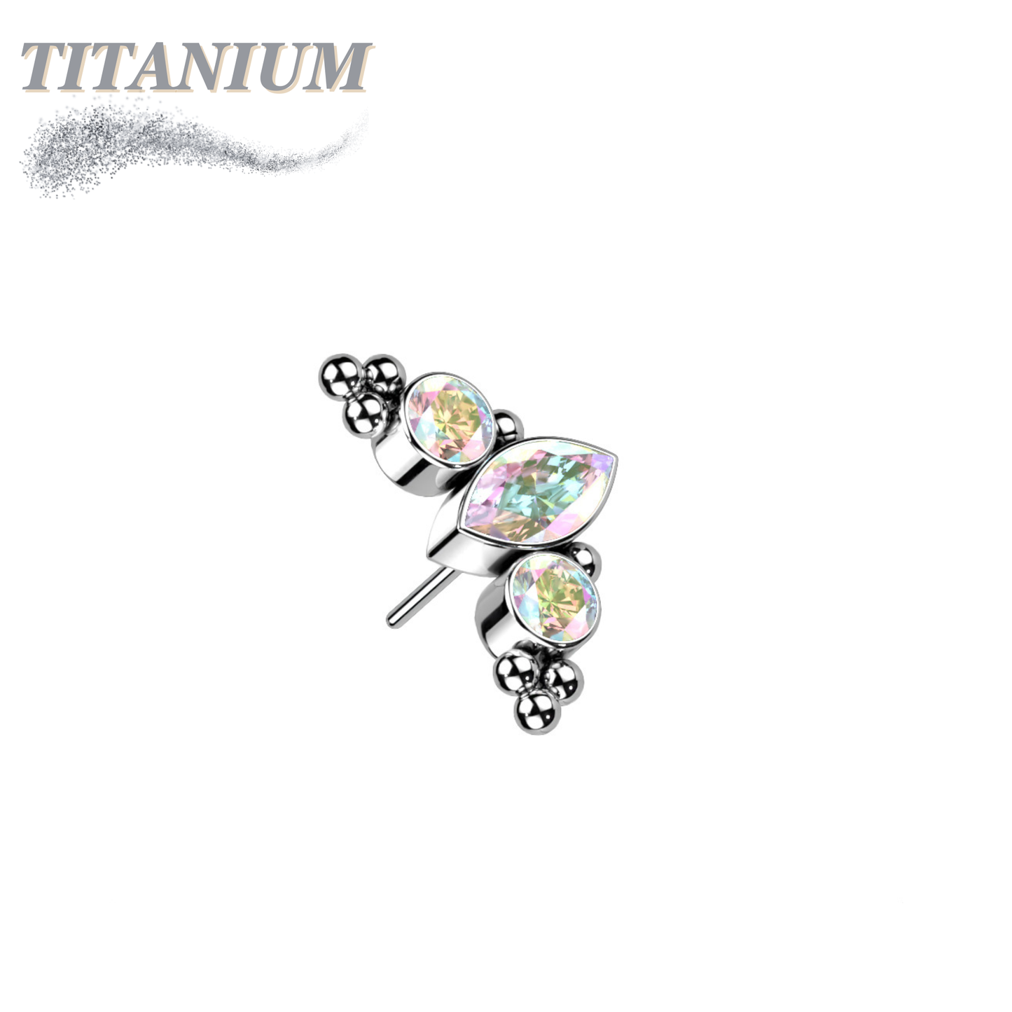 Titanium Threadless Top with Marquise CZ Surrounded by CZ & Ball Cluster