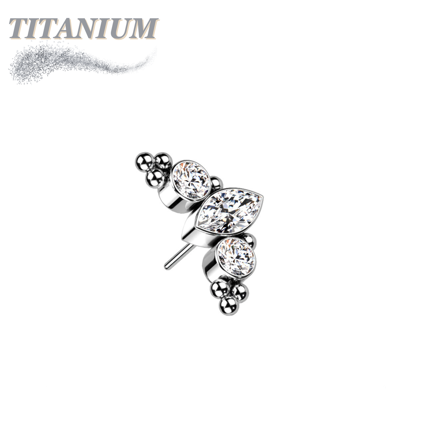 Titanium Threadless Top with Marquise CZ Surrounded by CZ & Ball Cluster