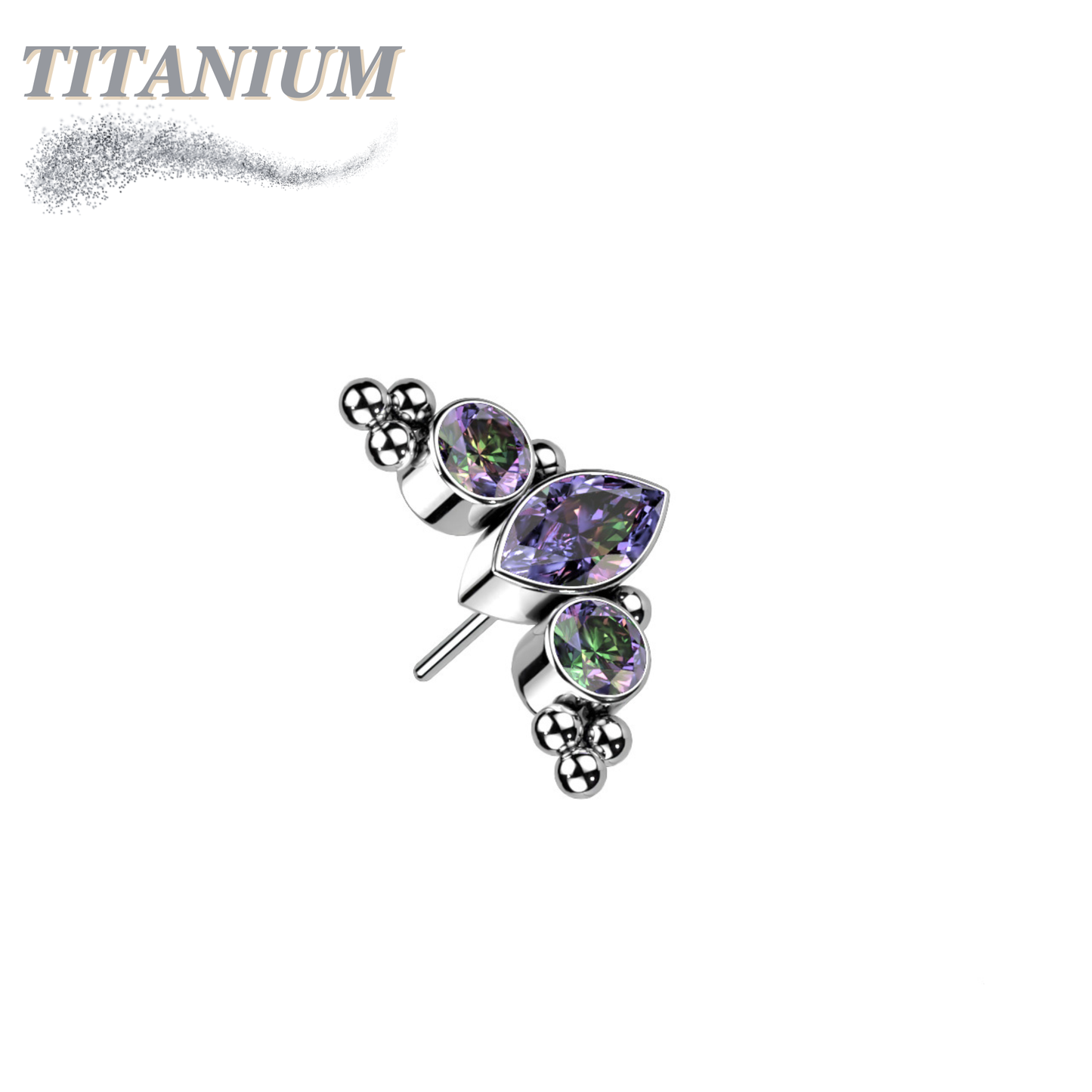 Titanium Threadless Top with Marquise CZ Surrounded by CZ & Ball Cluster