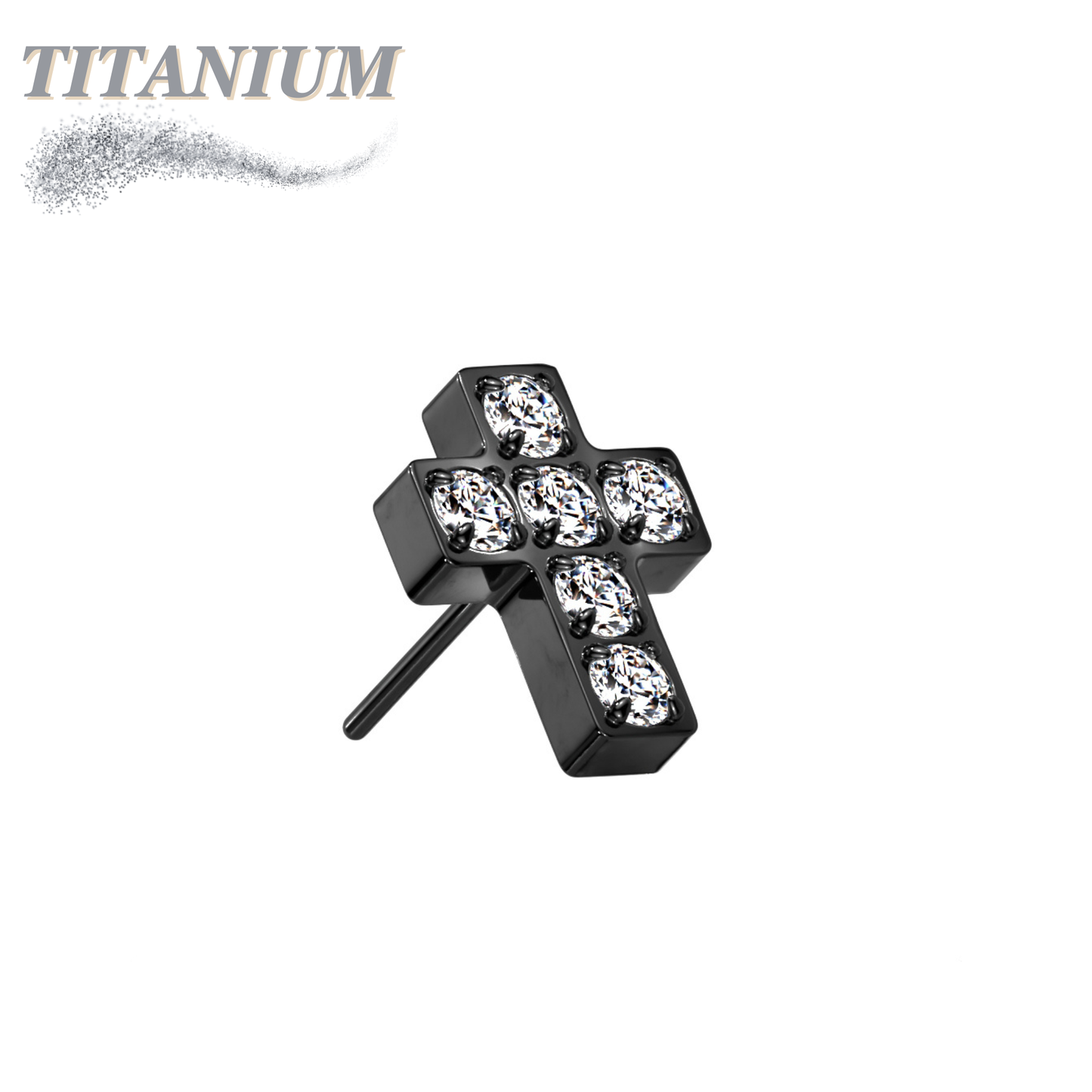 Titanium Threadless 6 CNC Set CZ Cross Top Only