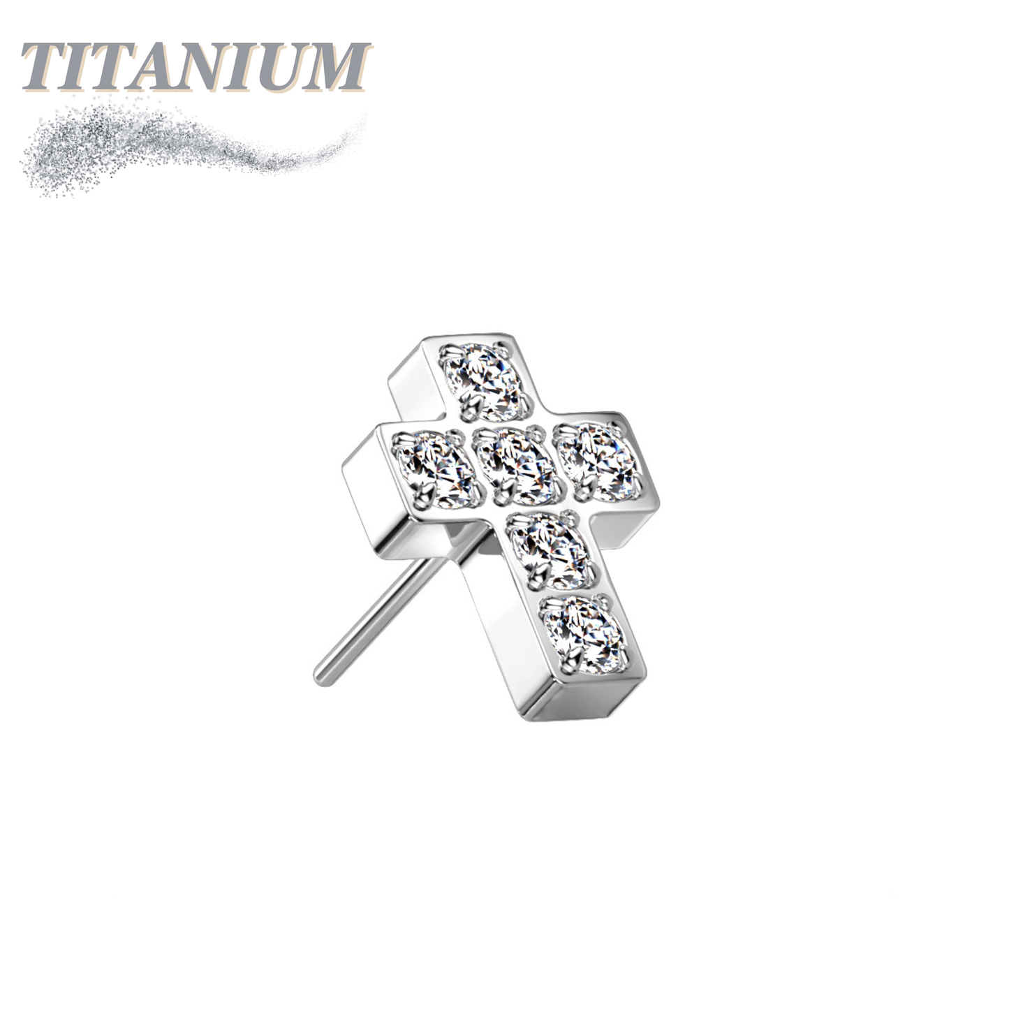 Titanium Threadless 6 CNC Set CZ Cross Top Only
