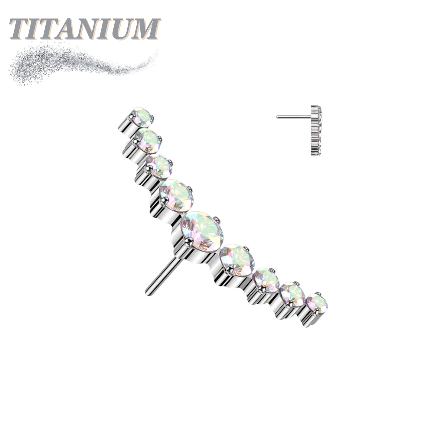 Threadless Titanium 9 CZ Curved Top Only