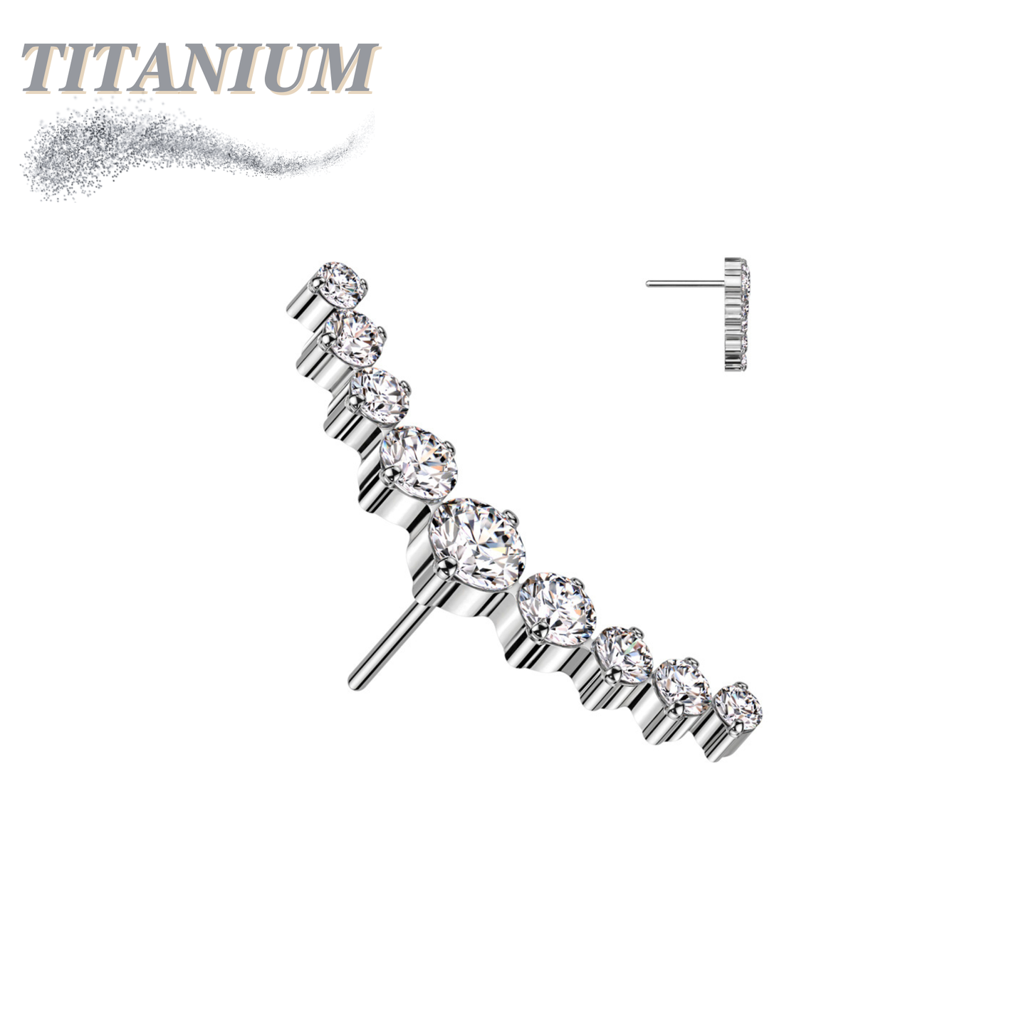 Threadless Titanium 9 CZ Curved Top Only