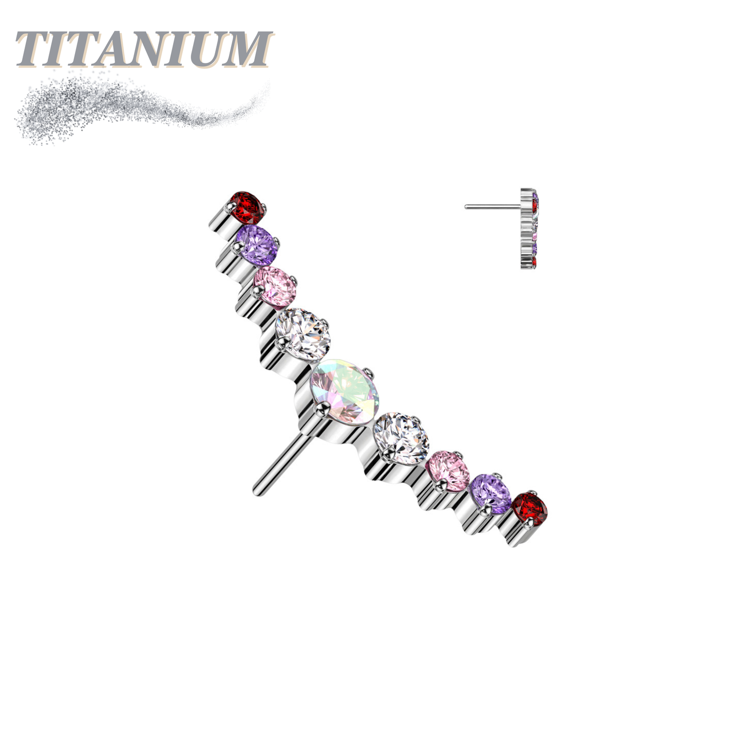 Threadless Titanium 9 CZ Curved Top Only