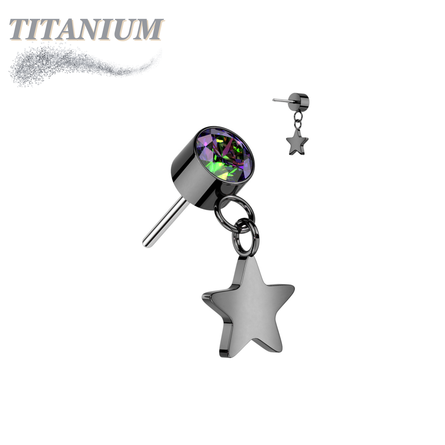 Threadless Titanium Round Bezel with Dangle Star Top Only