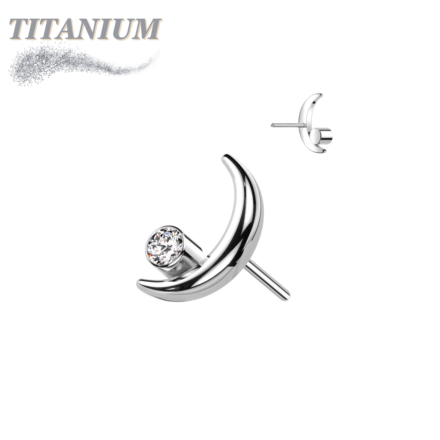 Threadless Titanium Crescent Moon with Bezel CZ Top Only