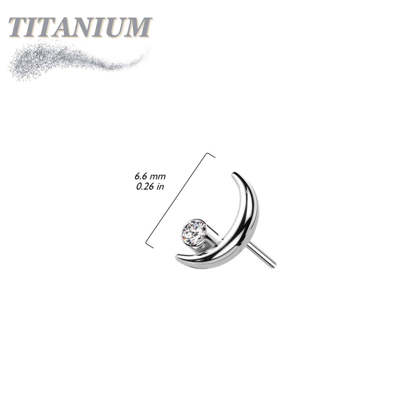 Threadless Titanium Crescent Moon with Bezel CZ Top Only