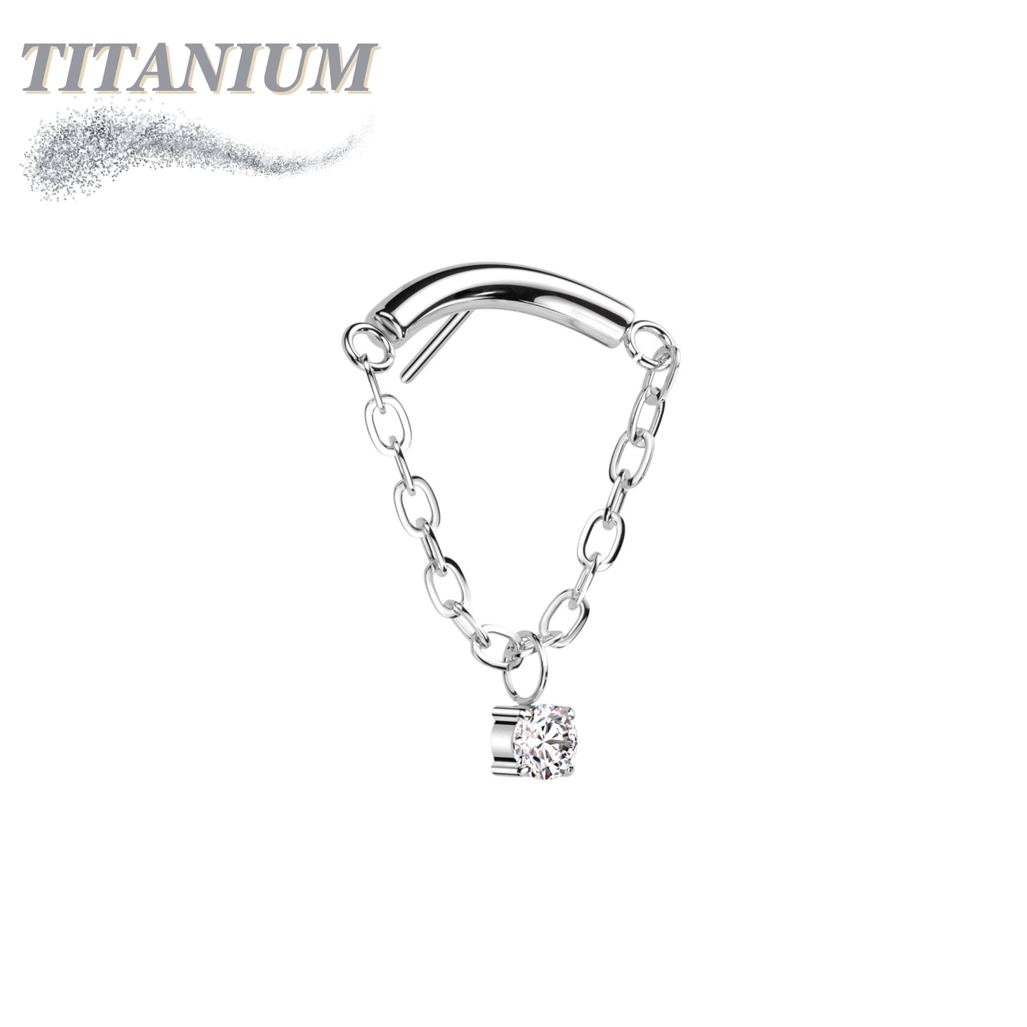 Threadless Titanium Hidden Helix CZ Single Chain Drape Top Only