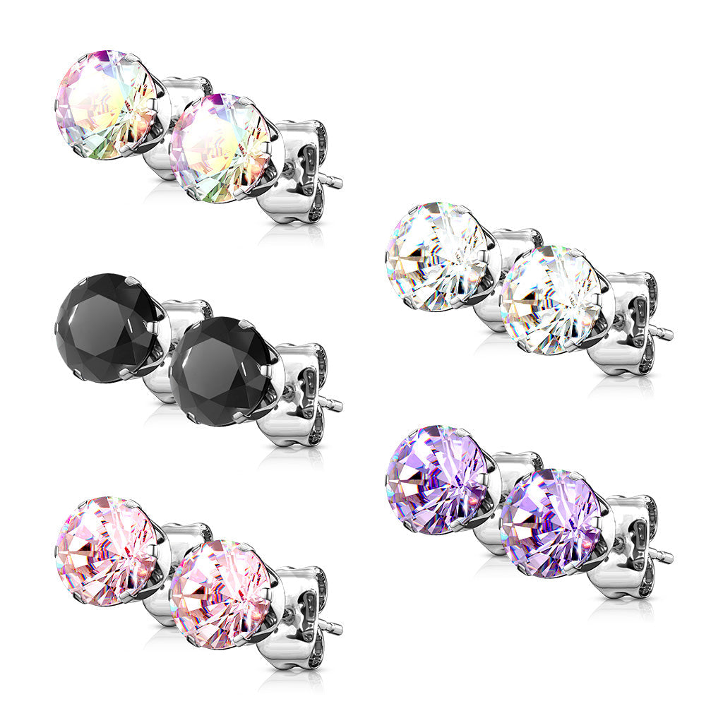5 Pairs Mixed Color Prong Earrings