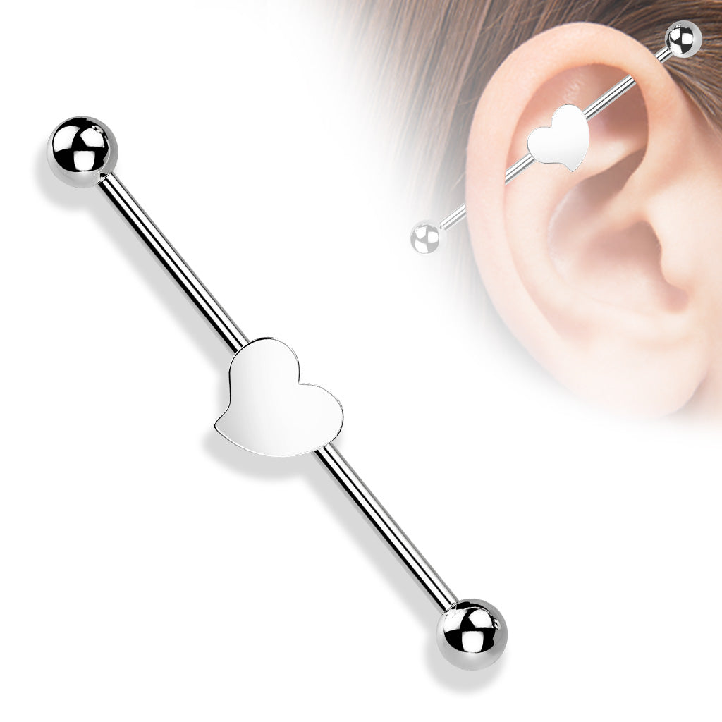 Surgical Steel Heart Industrial Barbell External Thread