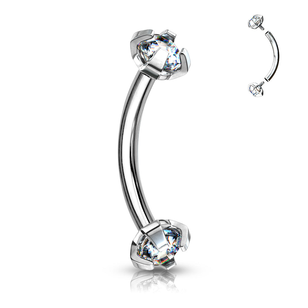 Pre-Sterilized Surgical Steel Curved Barbells with Prong Gem Ends Internal Threading
