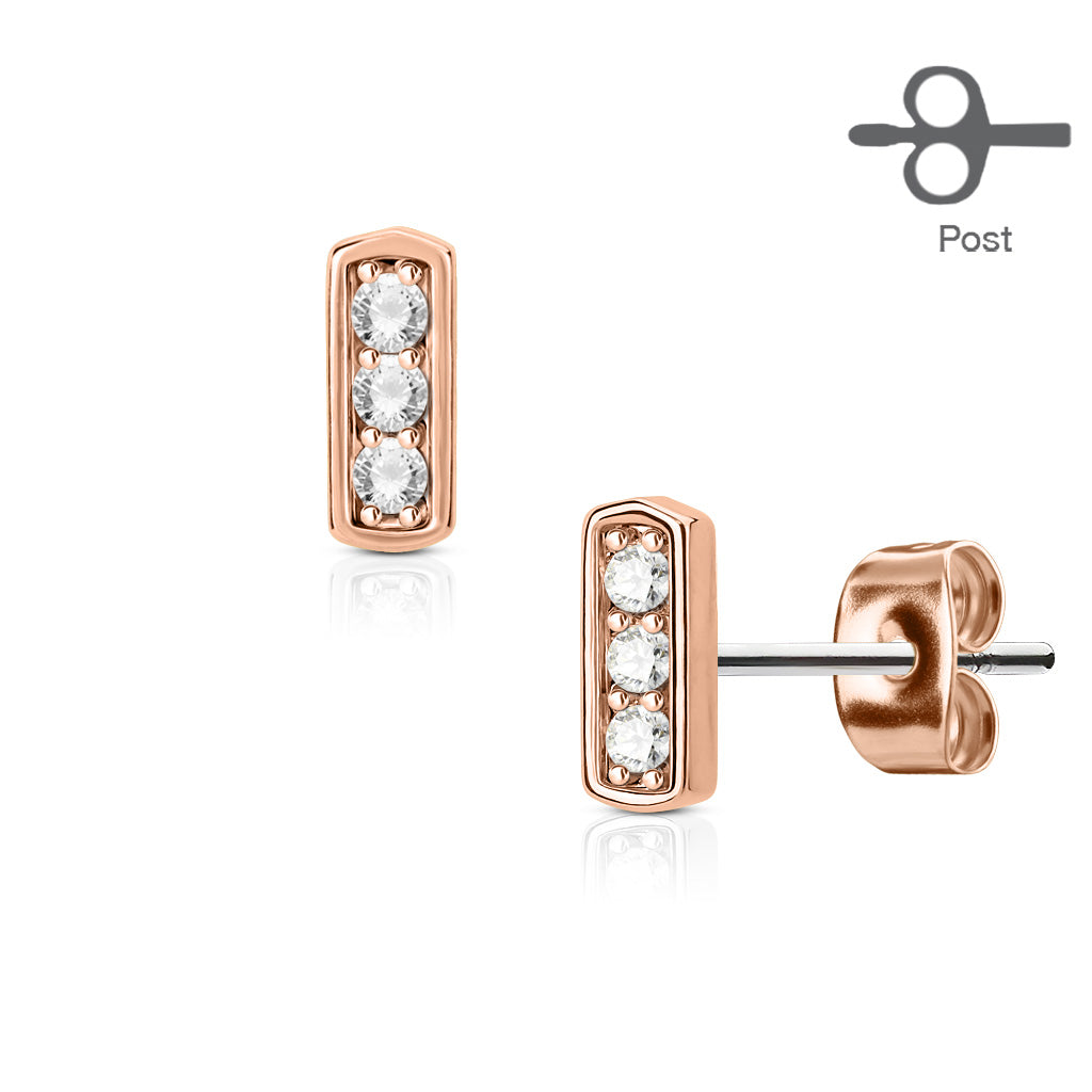 CZ Triple Set Square Bar Surgical Steel Earrings