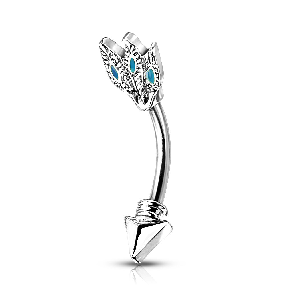 Surgical Steel Turquoise Feathers Tribal Arrow Curved Barbell External Thread