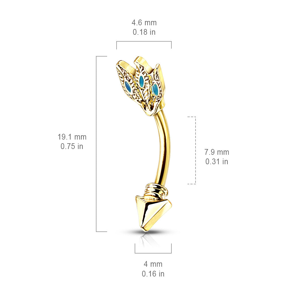 Surgical Steel Turquoise Feathers Tribal Arrow Curved Barbell External Thread