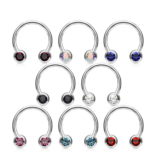 Front Facing Jewel Set Surgical Steel External Thread Horseshoe