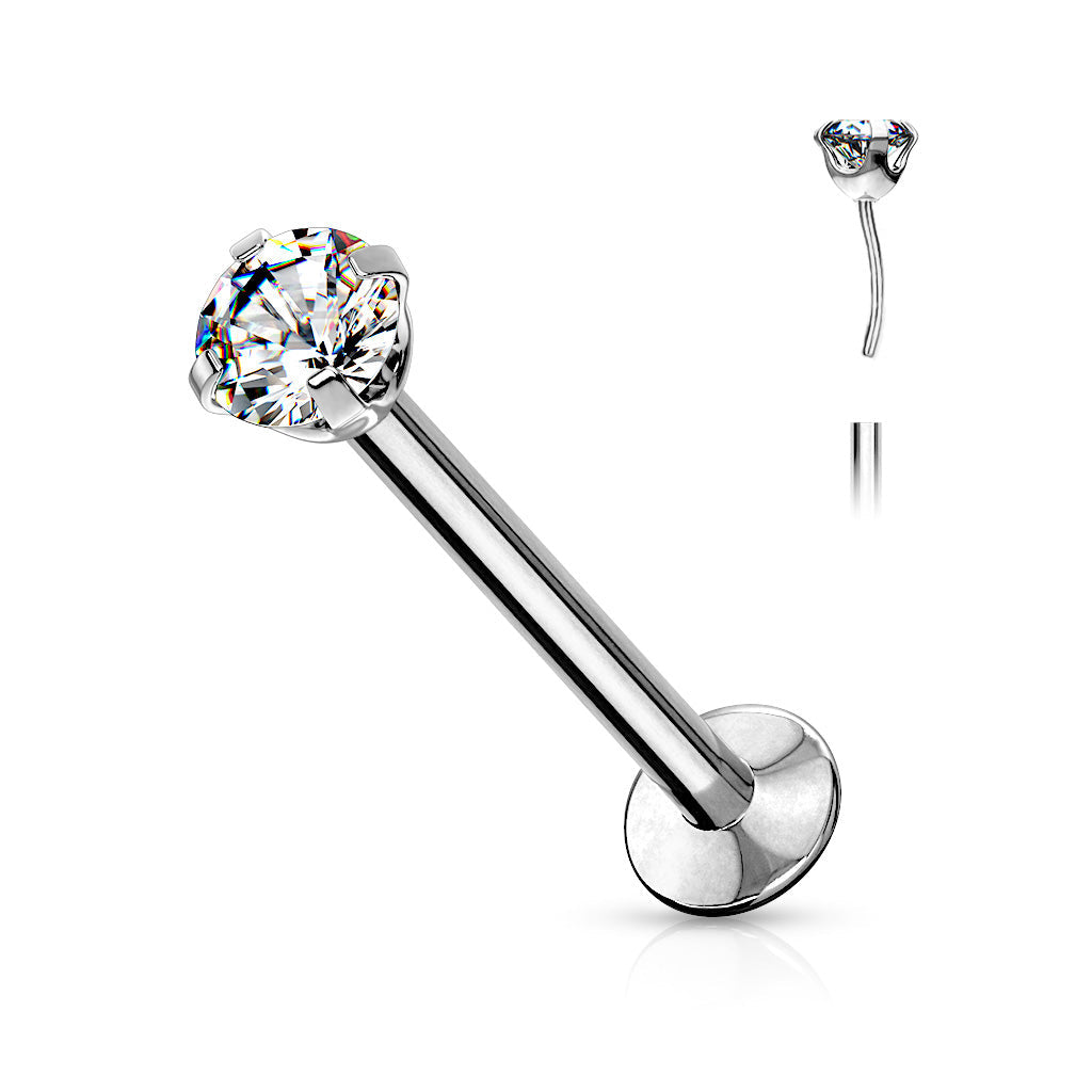 Pre-Sterilized Titanium Threadless Prong Set CZ Labret Combo (2.5mm Base)