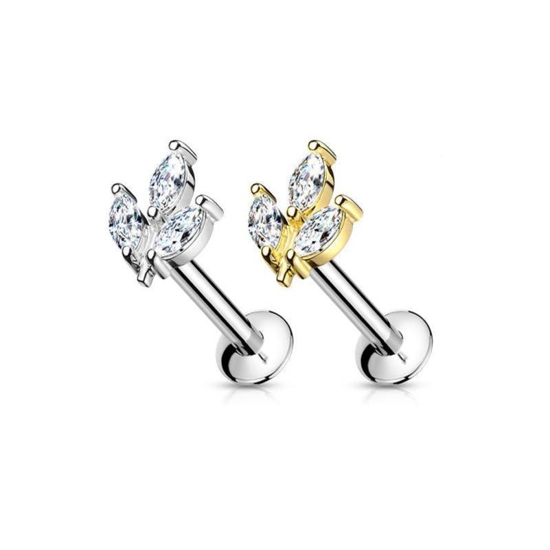 Surgical Steel Threadless Triple Marquise CZ Cluster Labret Combo