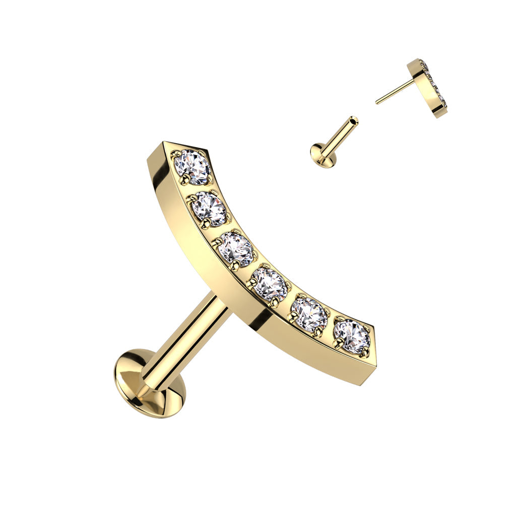 Surgical Steel Threadless 6 CNC CZ Curved Top Labret Combo