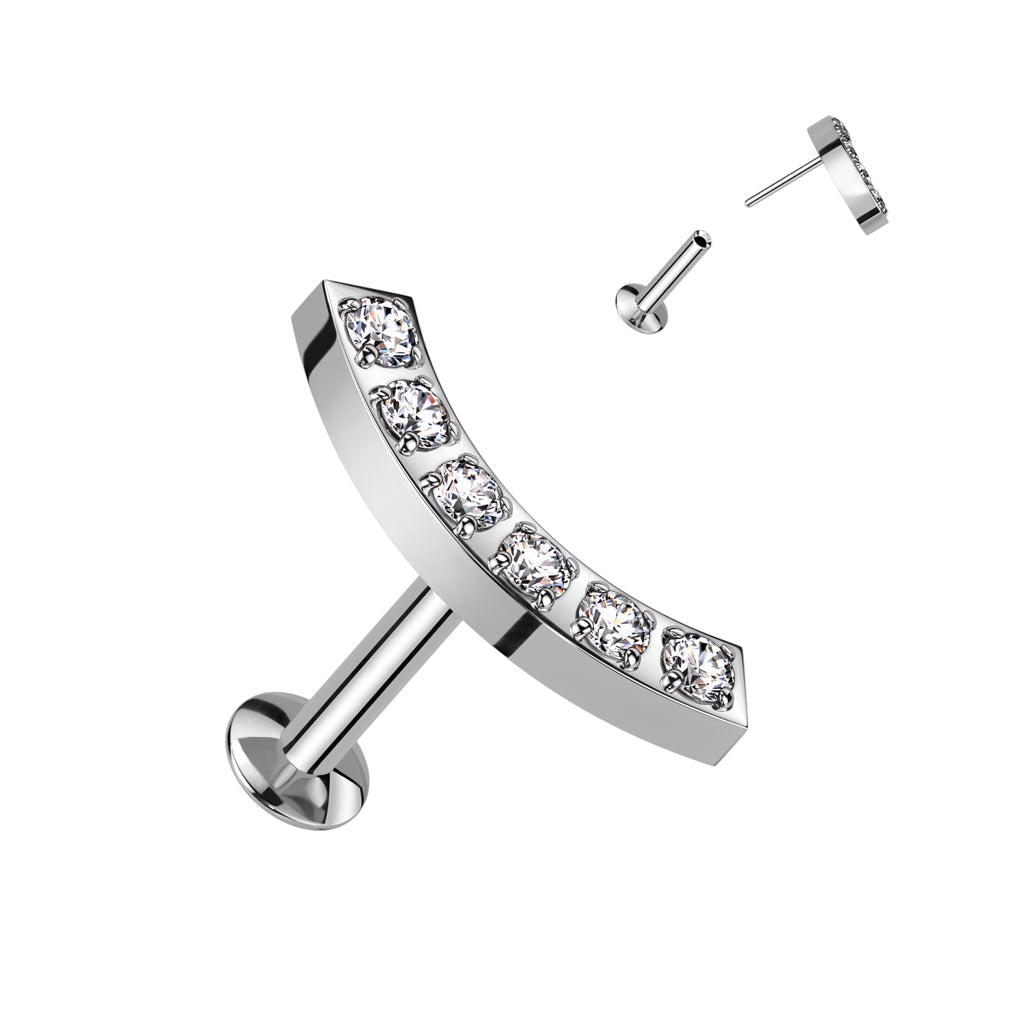 Surgical Steel Threadless 6 CNC CZ Curved Top Labret Combo