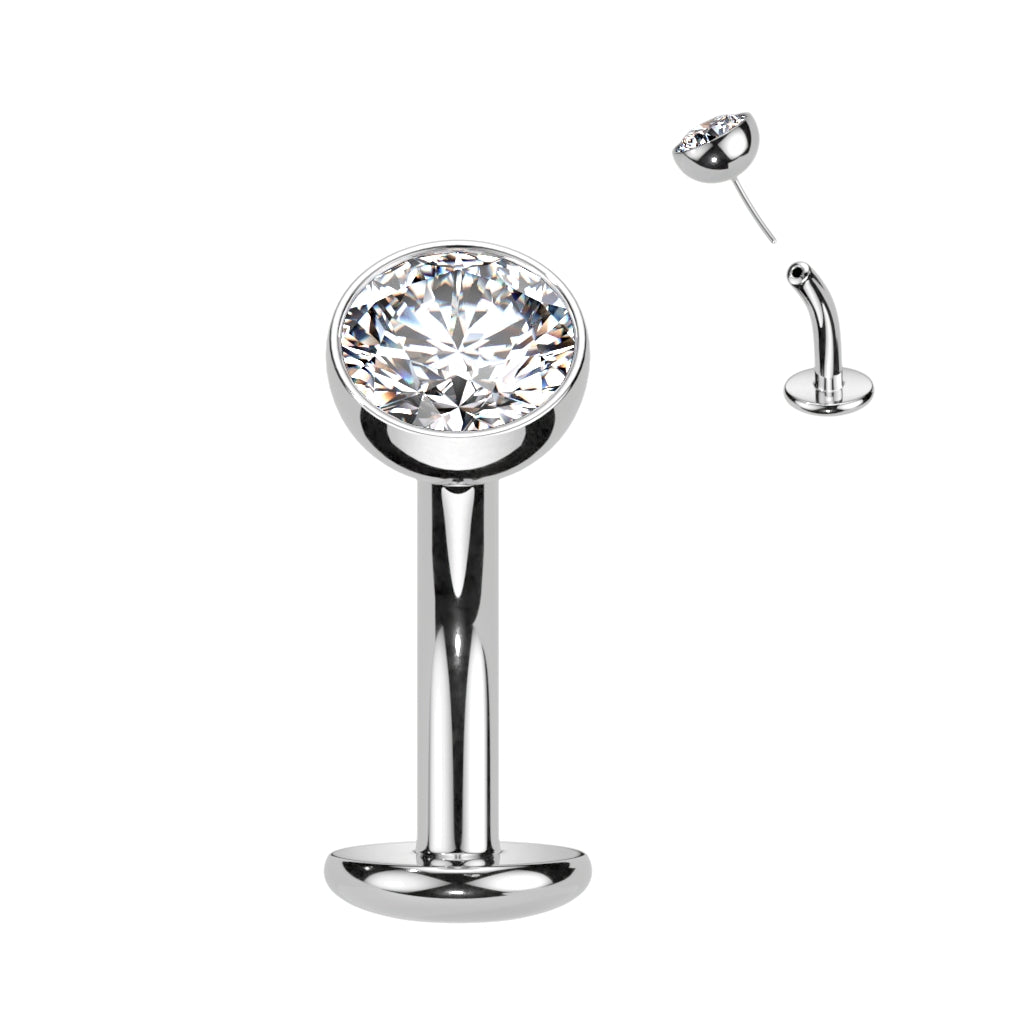 Titanium Threadless Floating Belly Ring with 5mm Bezel Set CZ Top