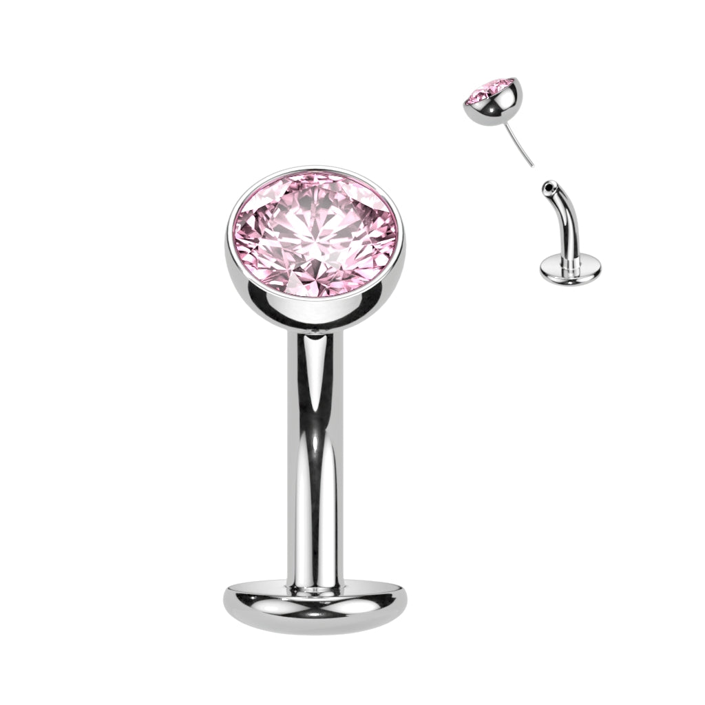 Titanium Threadless Floating Belly Ring with 5mm Bezel Set CZ Top