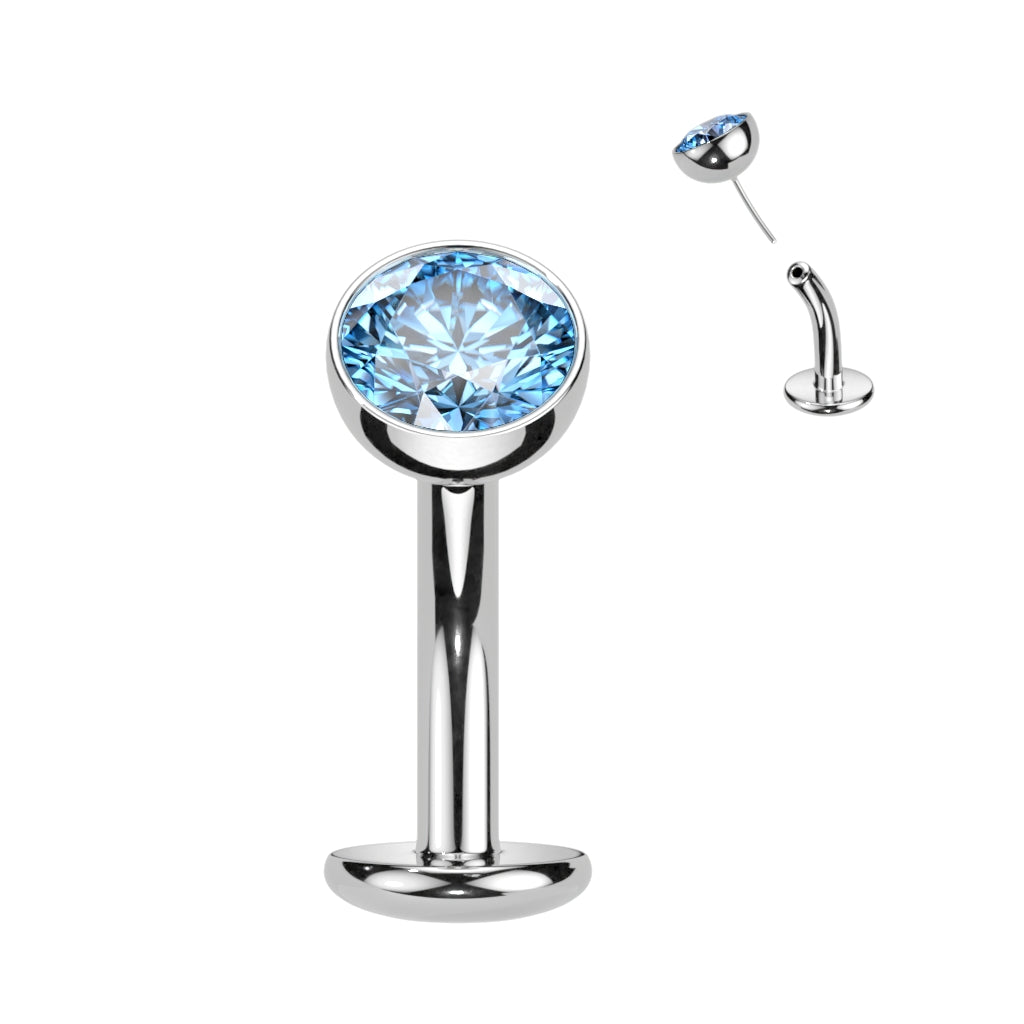 Titanium Threadless Floating Belly Ring with 5mm Bezel Set CZ Top