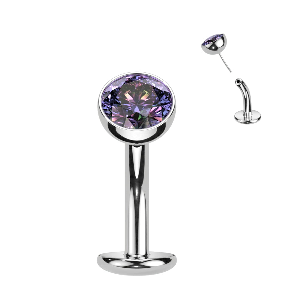 Titanium Threadless Floating Belly Ring with 5mm Bezel Set CZ Top