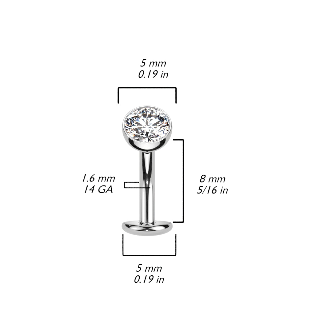 Titanium Threadless Floating Belly Ring with 5mm Bezel Set CZ Top