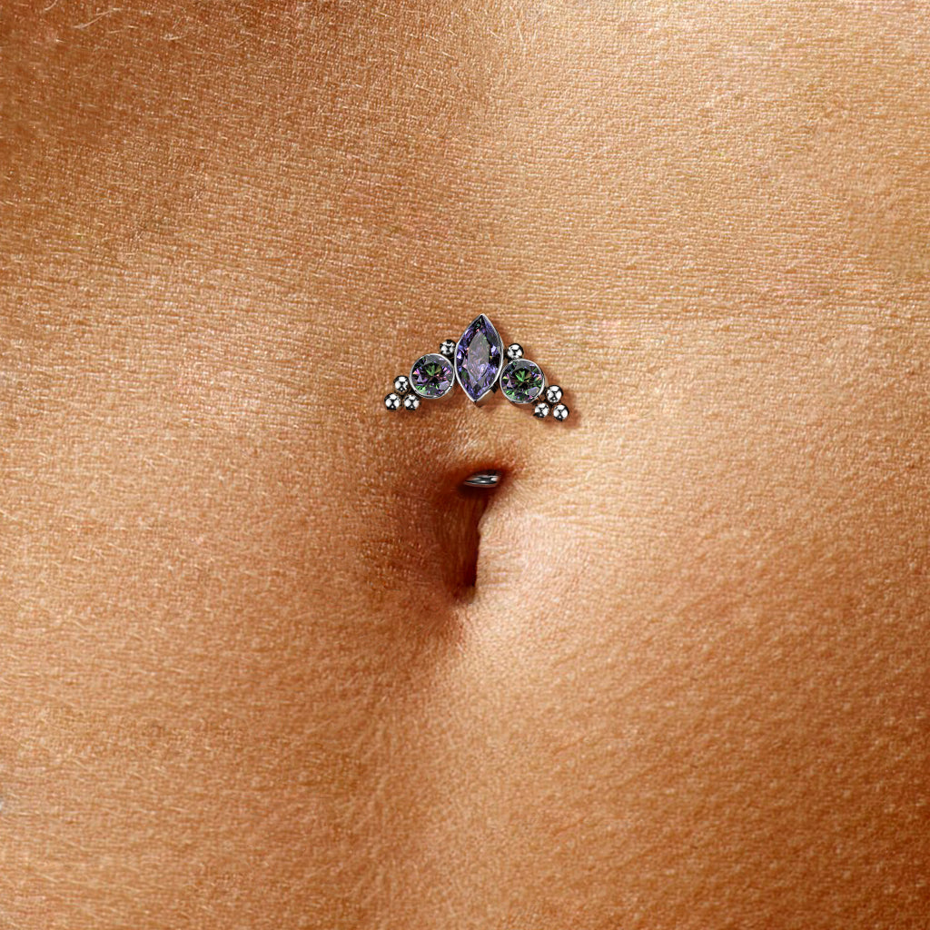Titanium Threadless Floating Belly Ring with Marquise/CZ/Cluster Ball Top