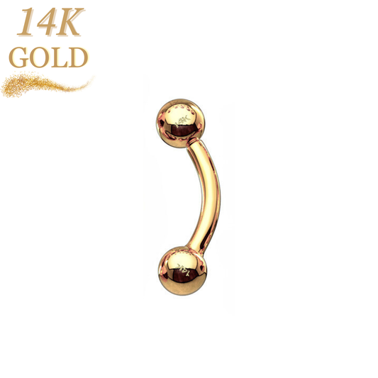 14K Solid Gold Curved Barbell Internal Thread