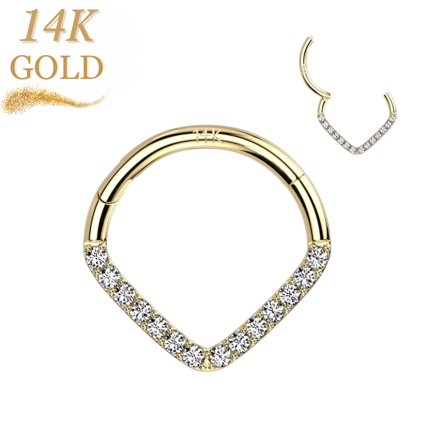 14K Gold CZ Paved Chevron