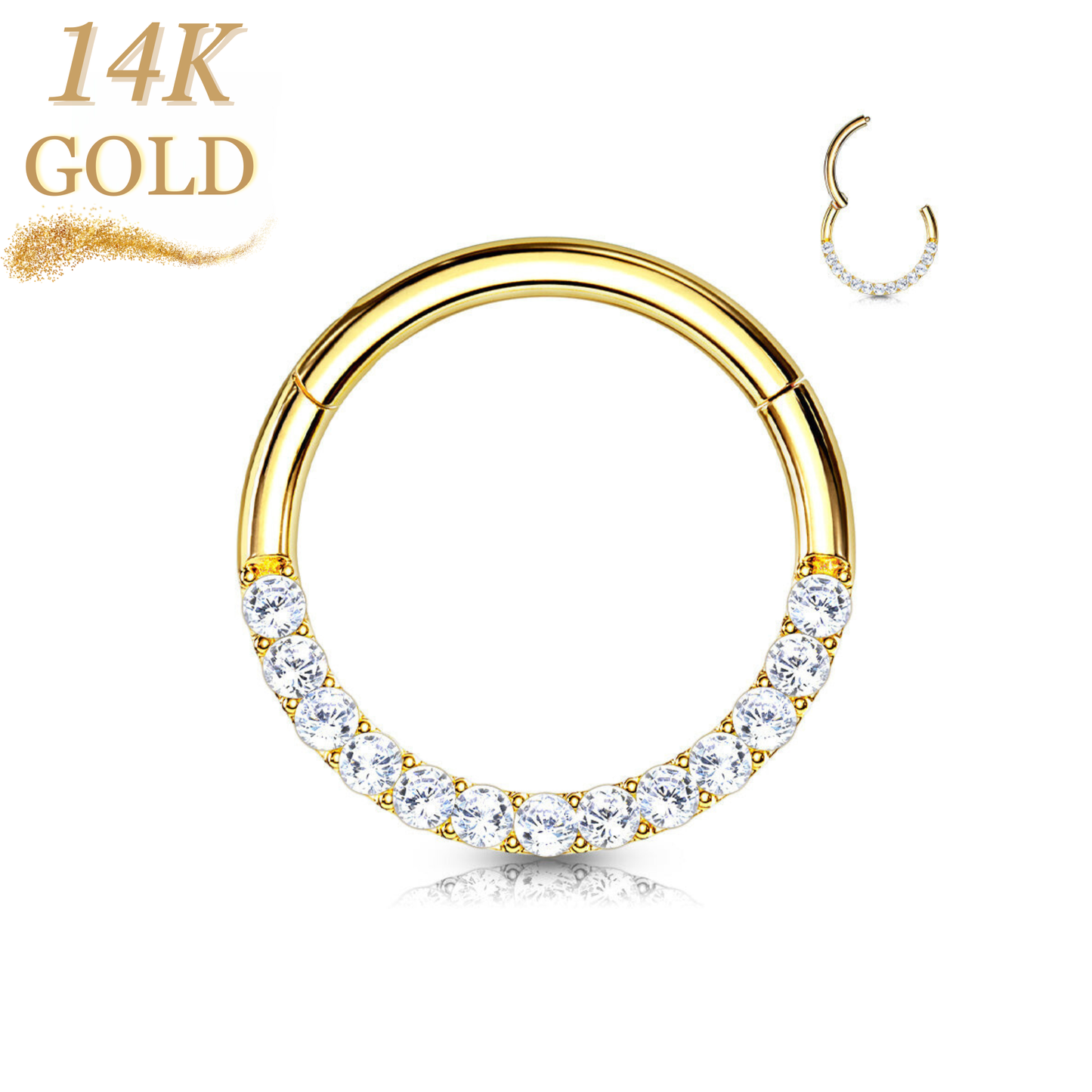 14K Gold CZ Lined Front Facing Hinged Ring