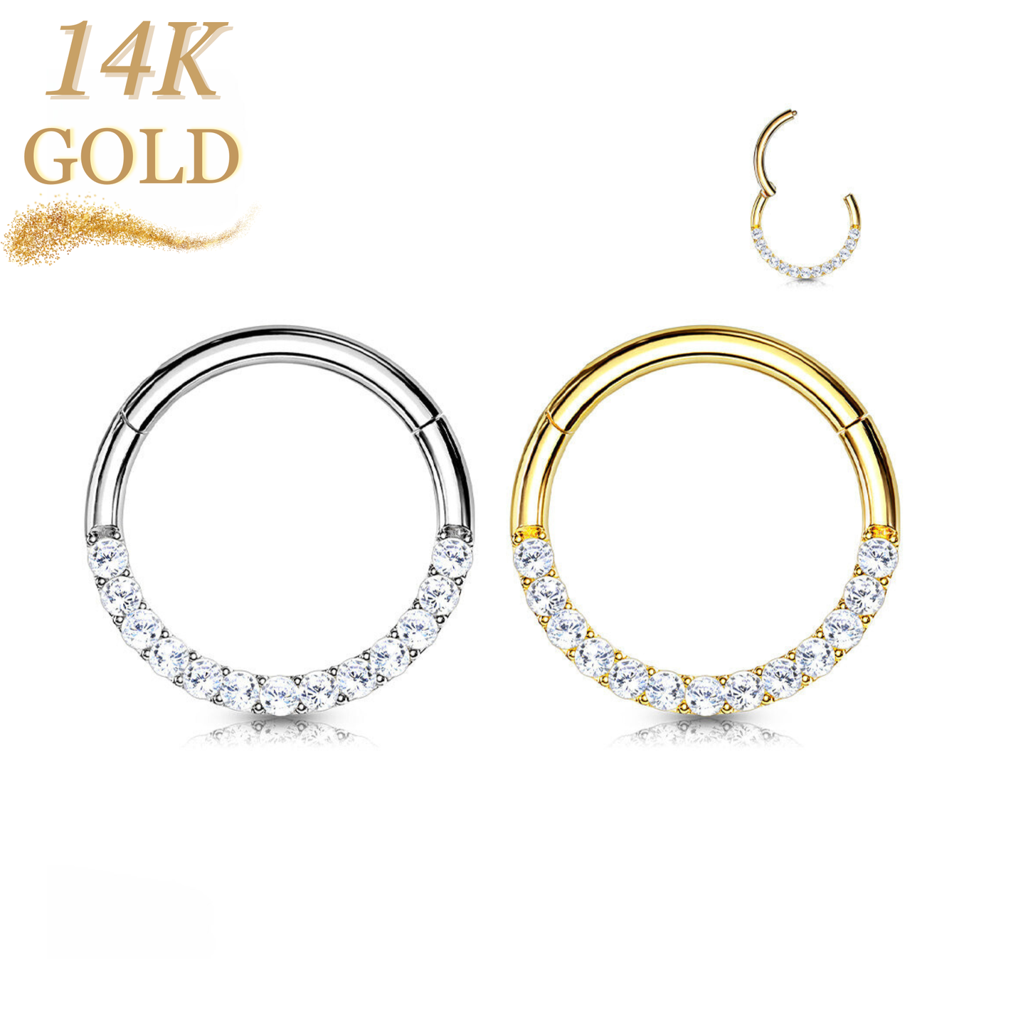 14K Gold CZ Lined Front Facing Hinged Ring