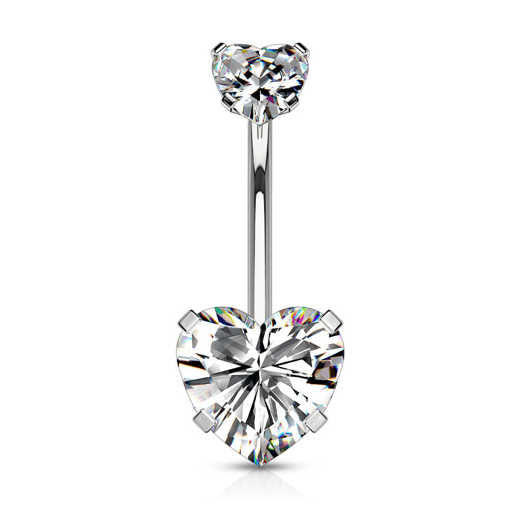 Surgical Steel Double Heart Prong Internally Threaded Belly Banana