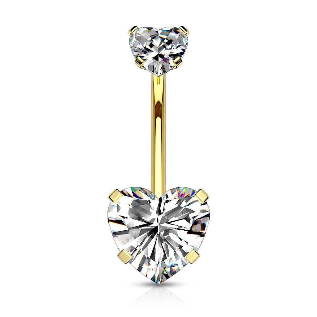 Surgical Steel Double Heart Prong Internally Threaded Belly Banana