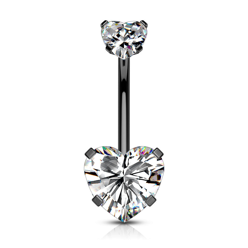 Surgical Steel Double Heart Prong Internally Threaded Belly Banana