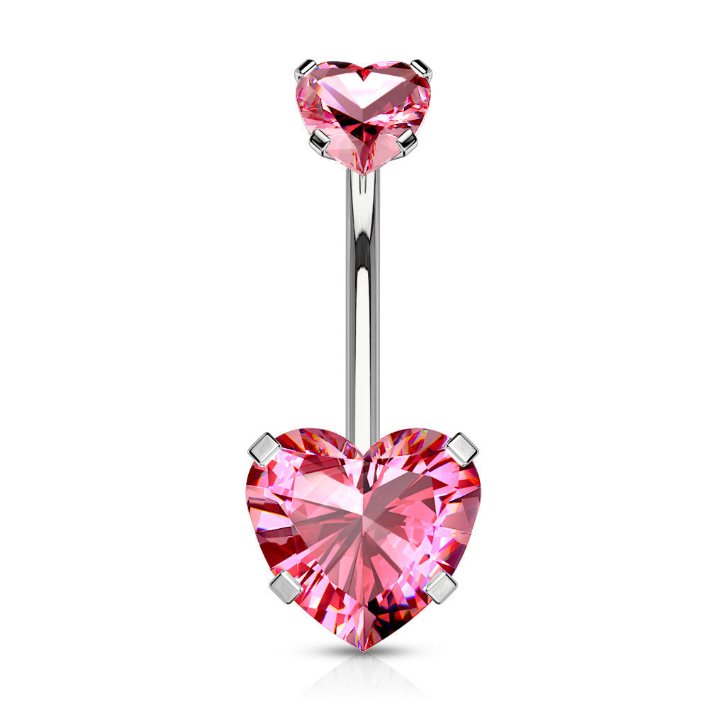 Surgical Steel Double Heart Prong Internally Threaded Belly Banana