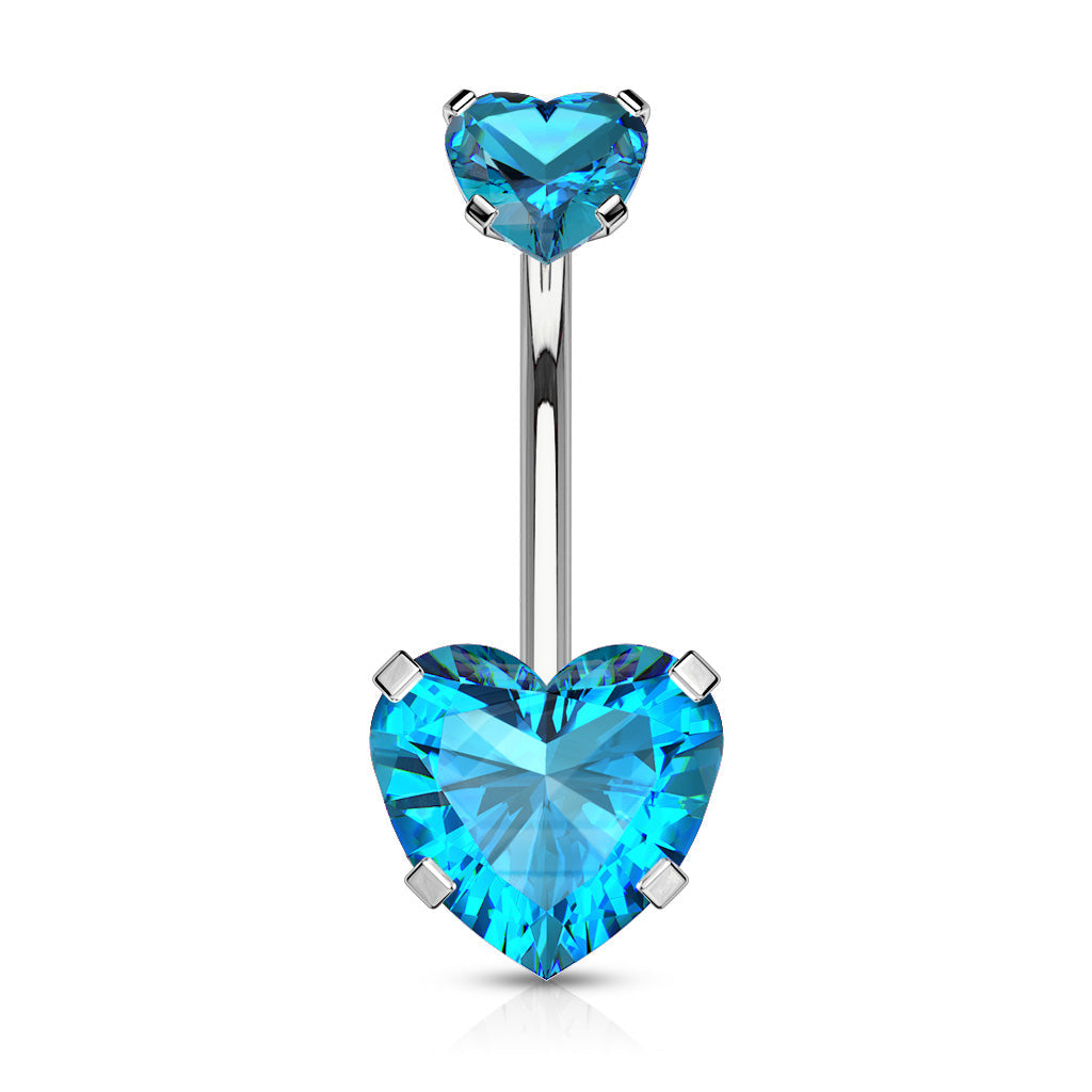 Surgical Steel Double Heart Prong Internally Threaded Belly Banana