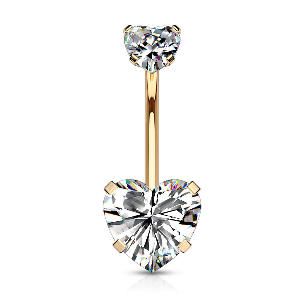 Surgical Steel Double Heart Prong Internally Threaded Belly Banana
