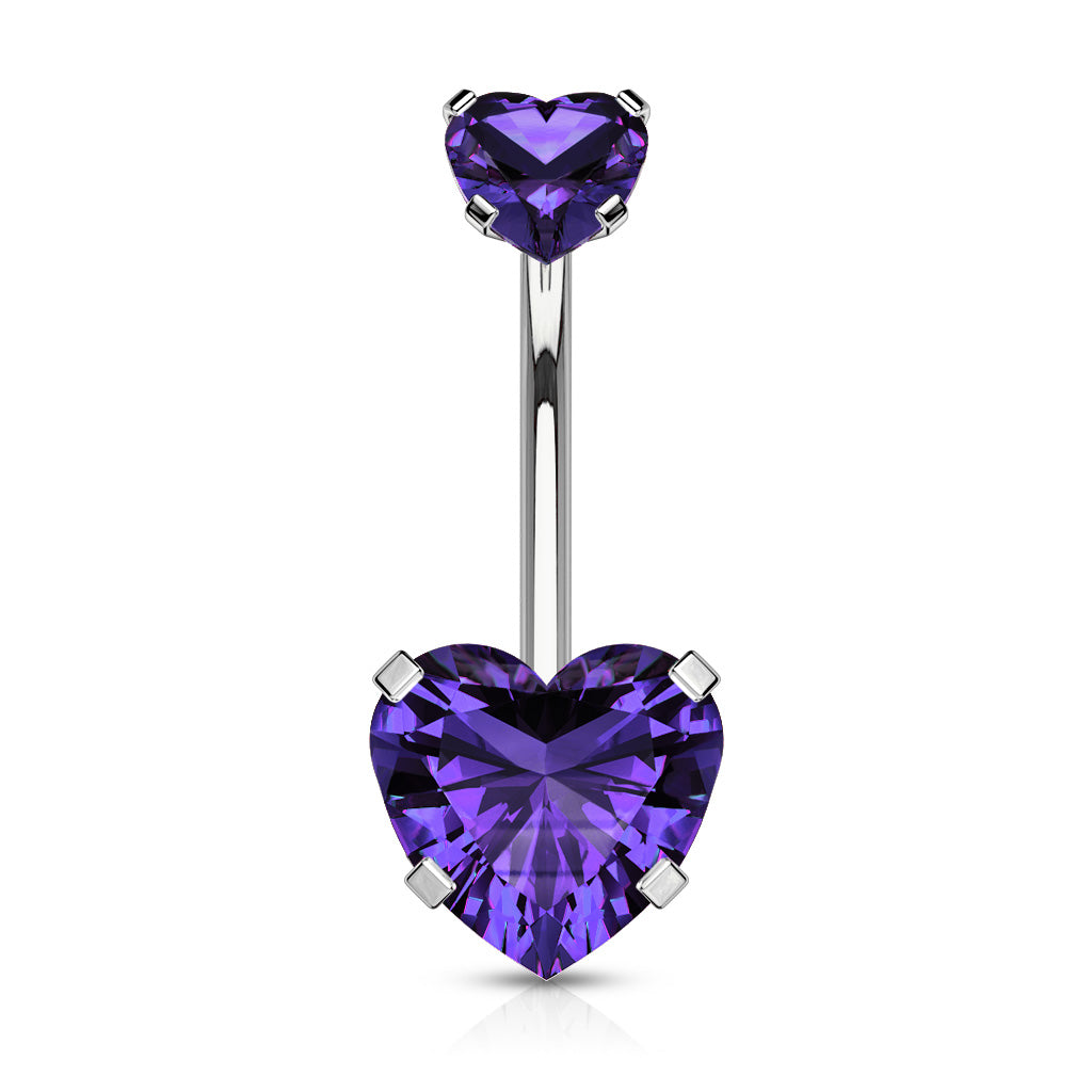 Surgical Steel Double Heart Prong Internally Threaded Belly Banana