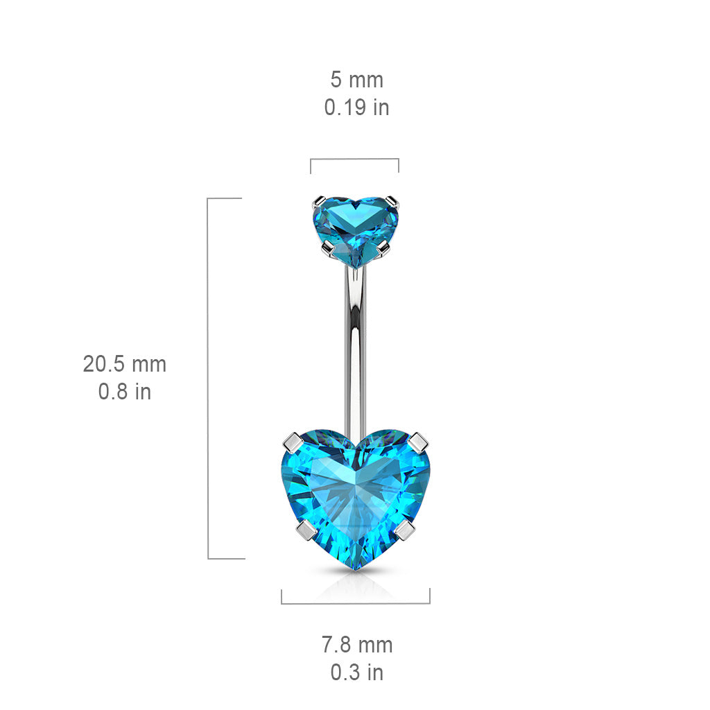 Surgical Steel Double Heart Prong Internally Threaded Belly Banana