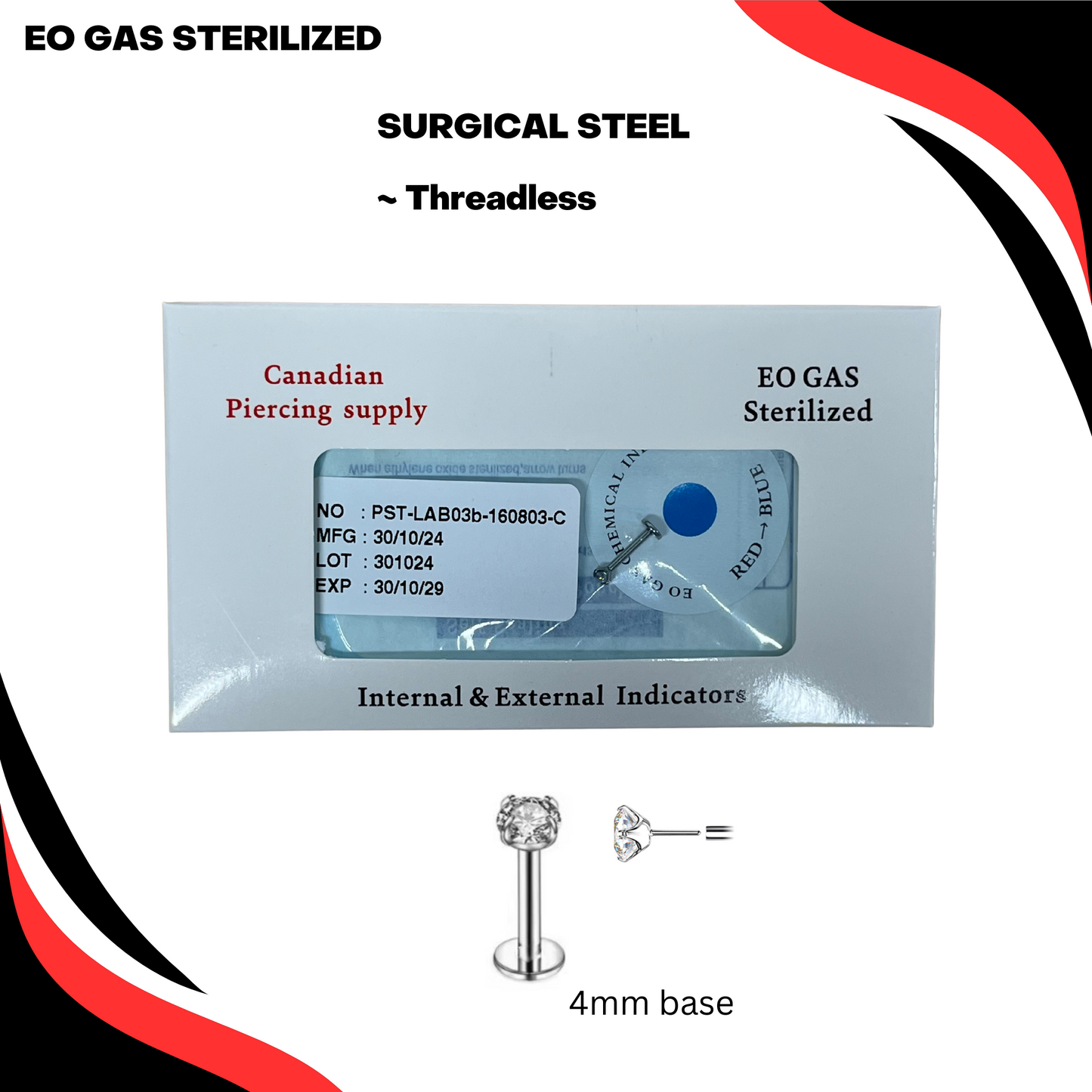 Pre-Sterilized Threadless Surgical Steel Prong Set CZ Labret