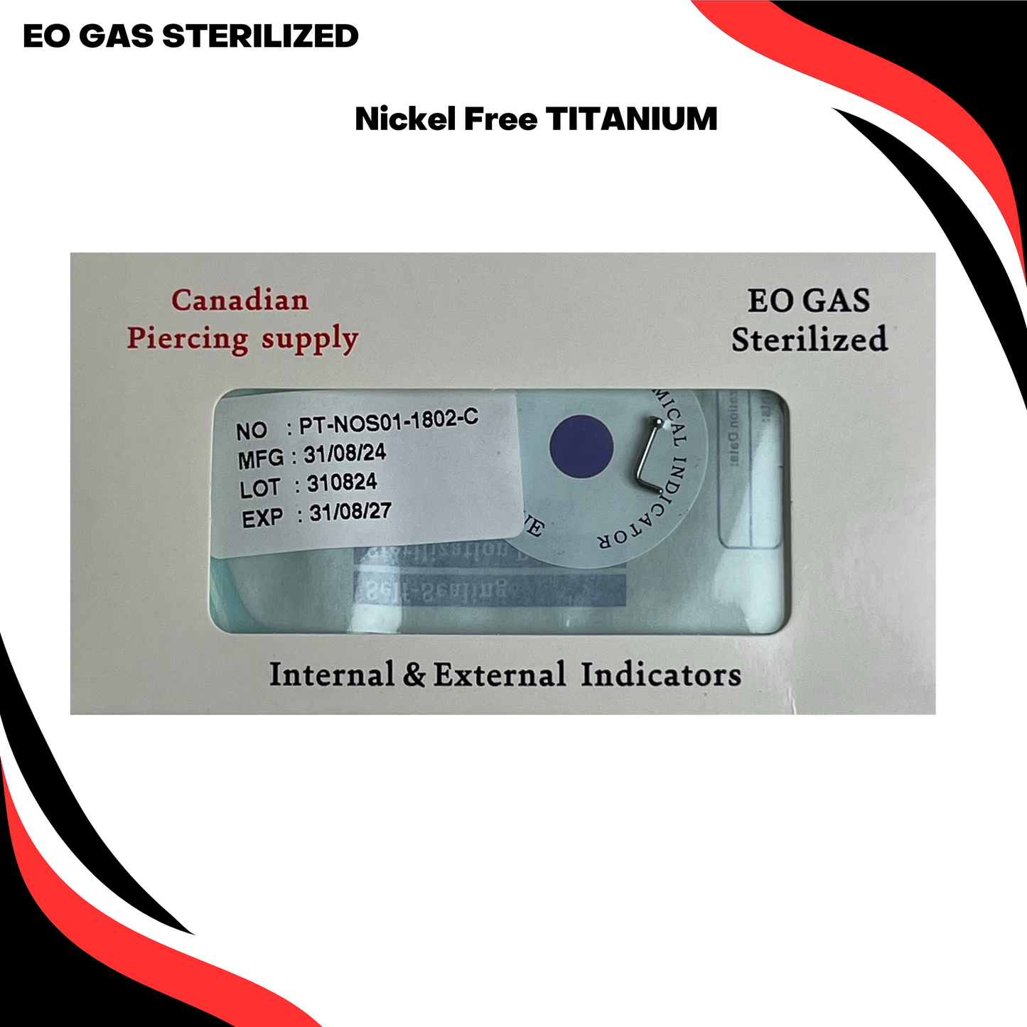 Pre-Sterilized Titanium Nostril L Bend with 2mm Flat Bezel Set CZ