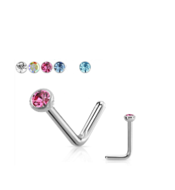 Pre-Sterilized Titanium Nostril L Bend with 2mm Flat Bezel Set CZ