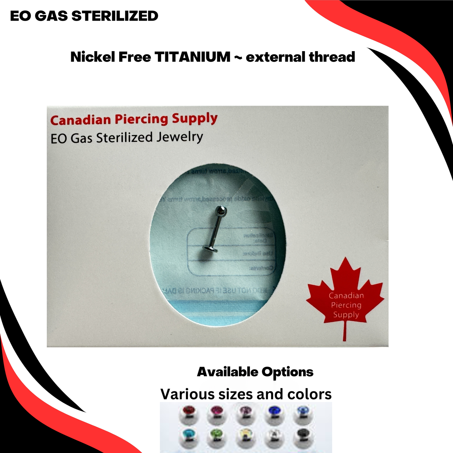 Pre-Sterilized Titanium Labrets with External Thread CZ Ball