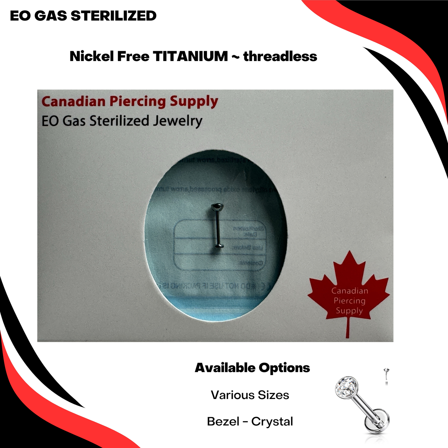 Pre-Sterilized Titanium Threadless Bezel Set Top CZ Labret Combo (2.5mm Base)