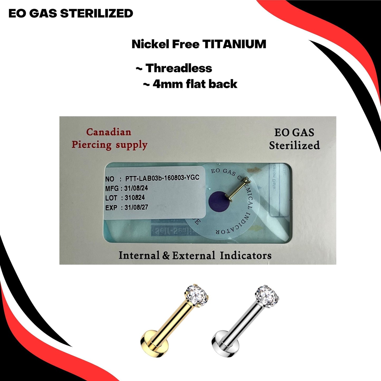 Pre-Sterilized Titanium Threadless Prong Set CZ Labret Combo (4mm Base)