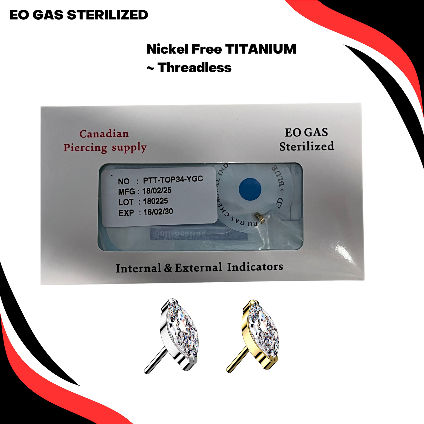 Pre-Sterilized Titanium Threadless Single Marquise CZ (Top Only)
