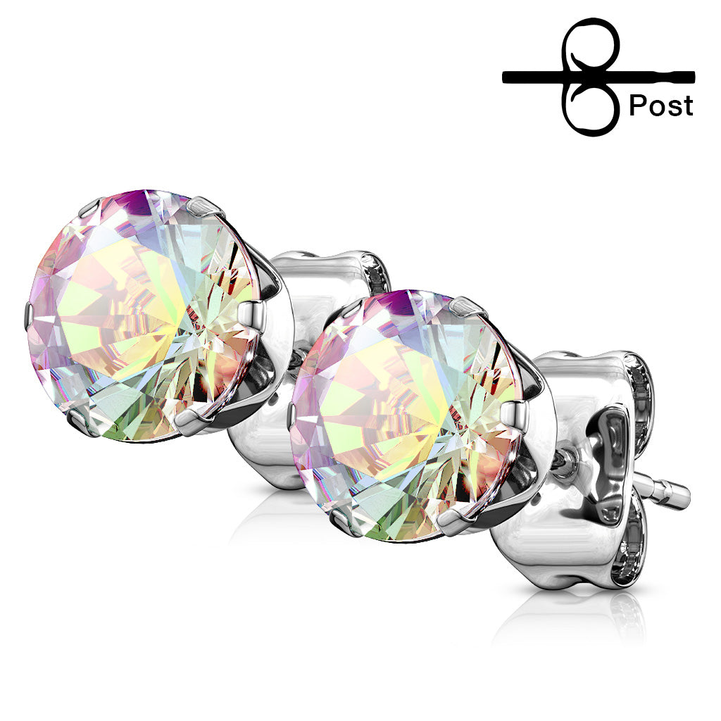 Surgical Steel Round CZ Prong Earrings